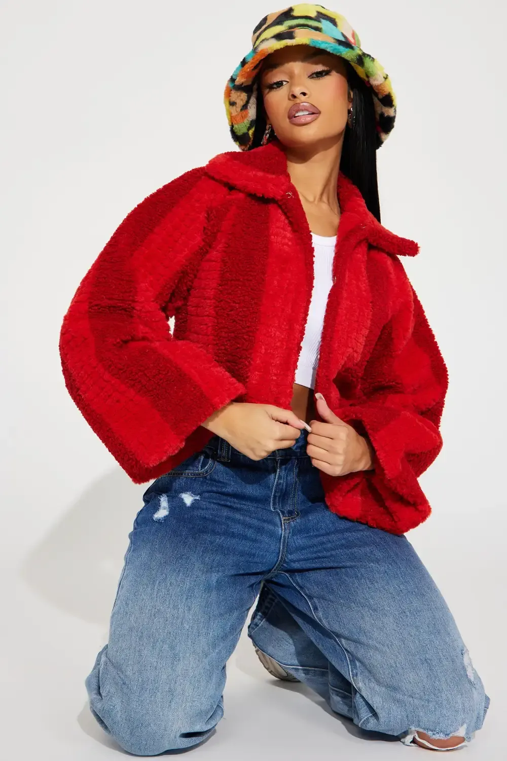 Hot Babe Faux Fur Jacket - Red/combo