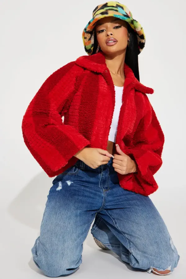 Hot Babe Faux Fur Jacket - Red/combo