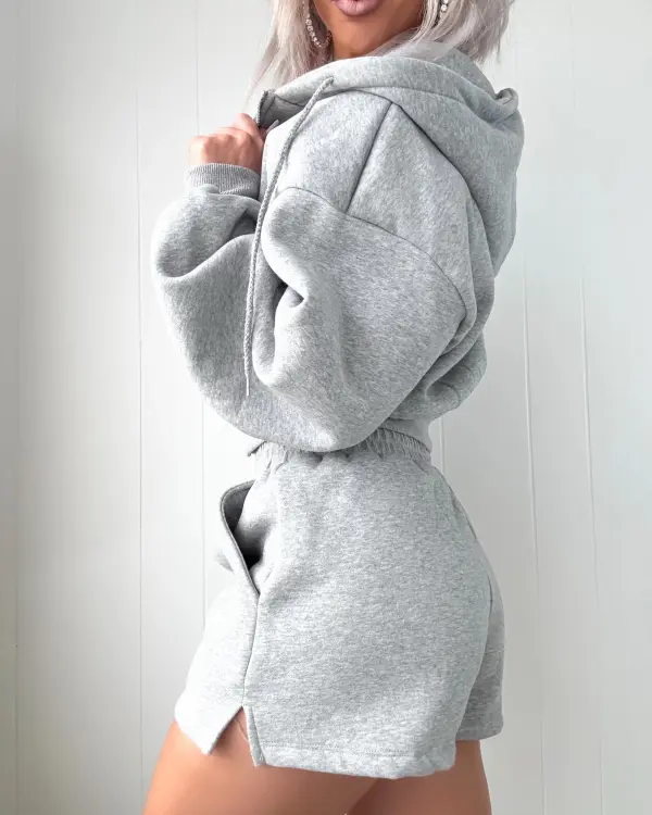 Fleece Shorts Set - Heather Grey