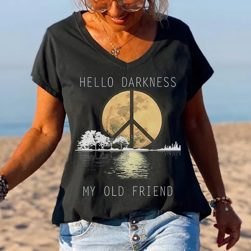 HELLO DARKNESS Women's peace logo casual T-shirt