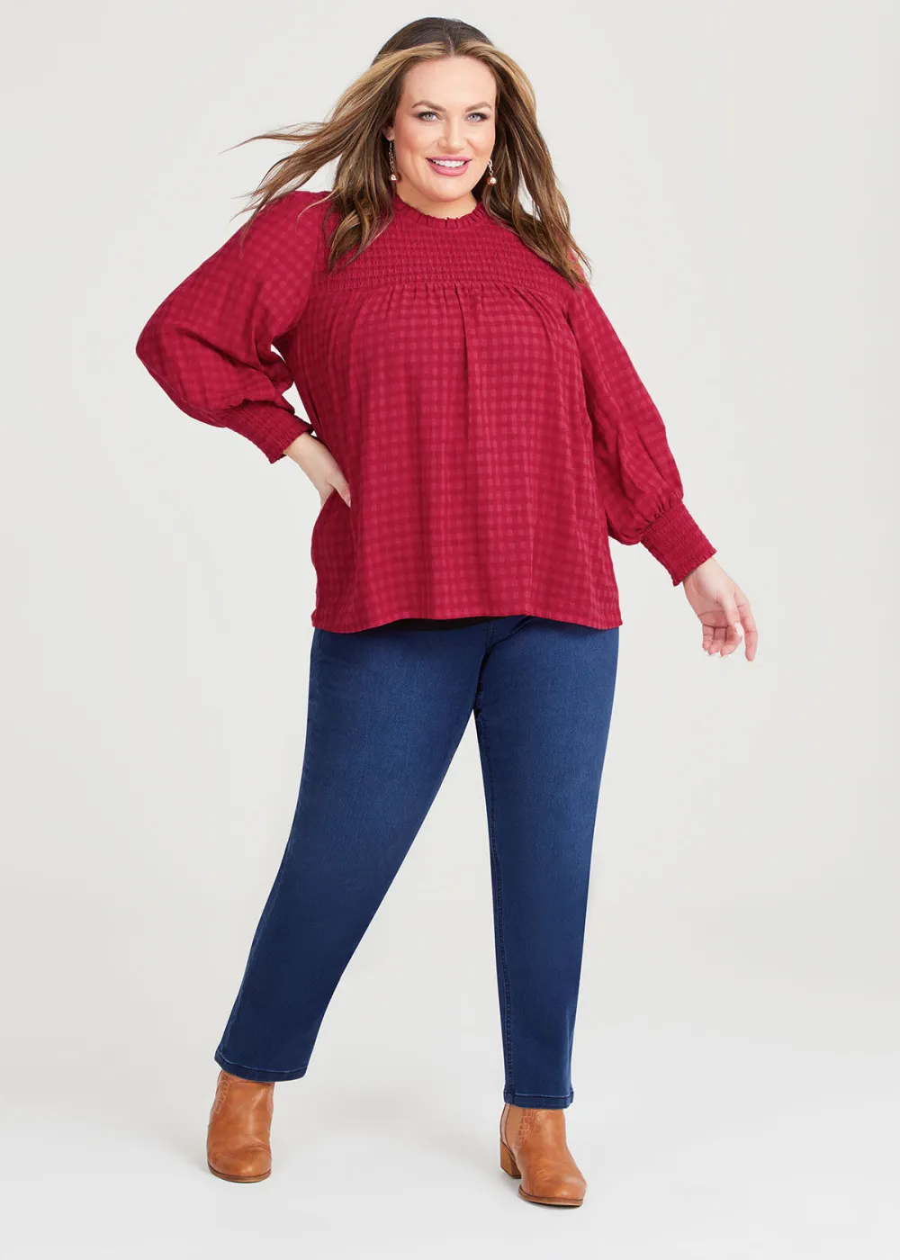 Cotton Mix Shirred Gingham Top