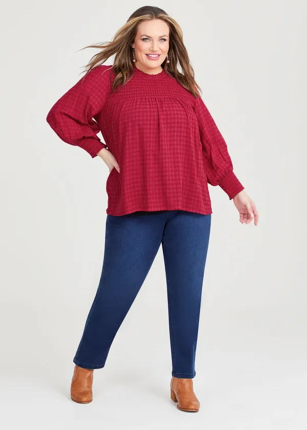 Cotton Mix Shirred Gingham Top