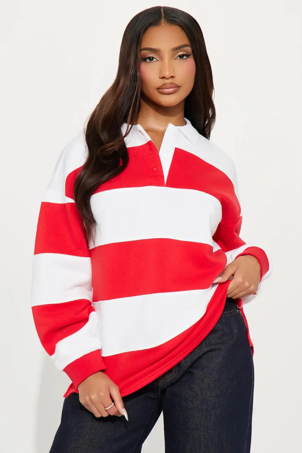 Katie Rugby Striped Polo - Red/combo