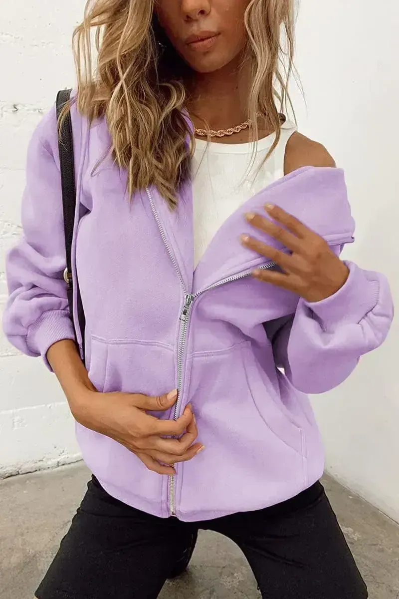 Women's Cute Hoodies Teen Girl Fall Jacket Oversized Sweatshirts Casual Drawstring Zip Up Y2K Hoodie with Pocket