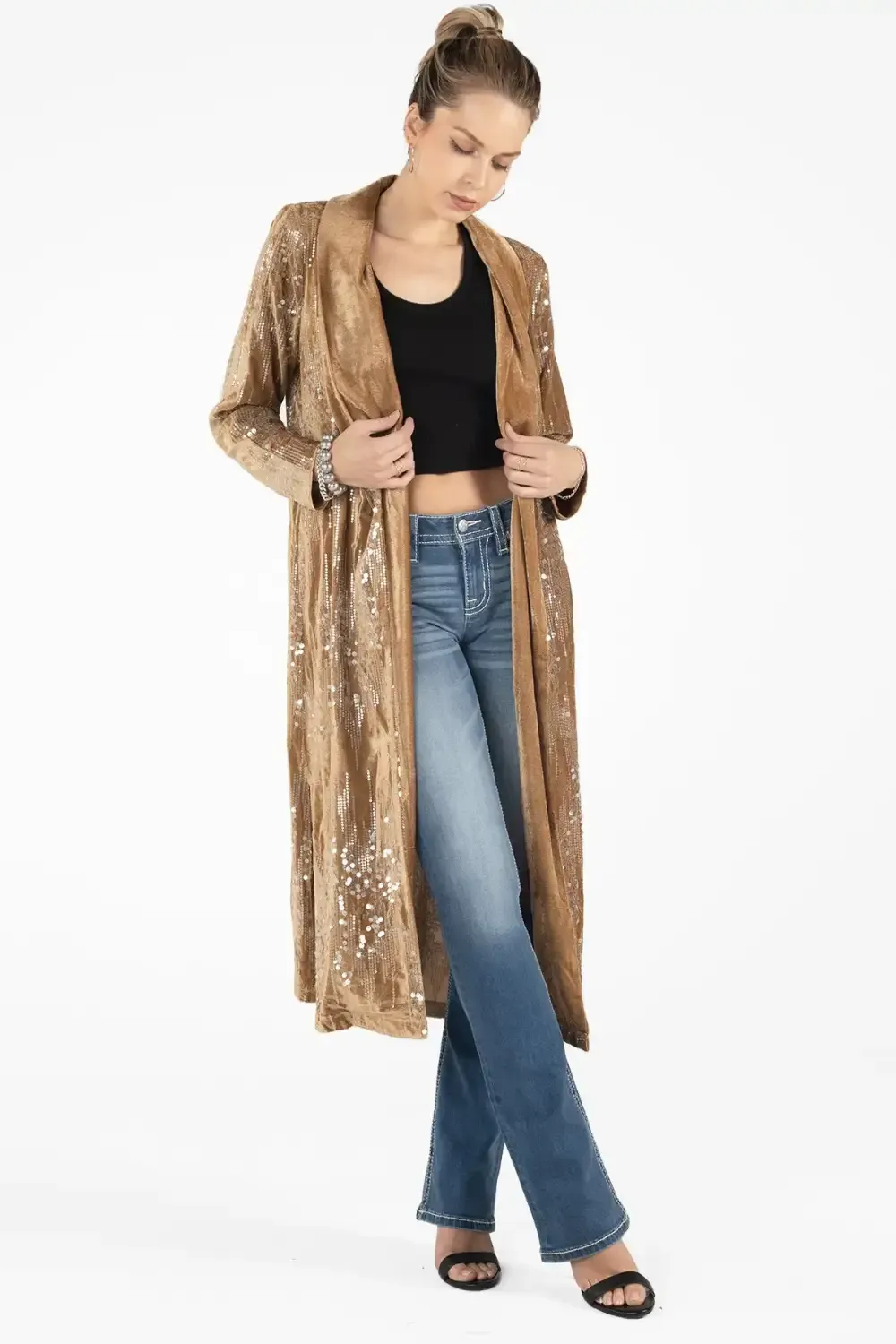 Chevron Sequin Long Jacket
