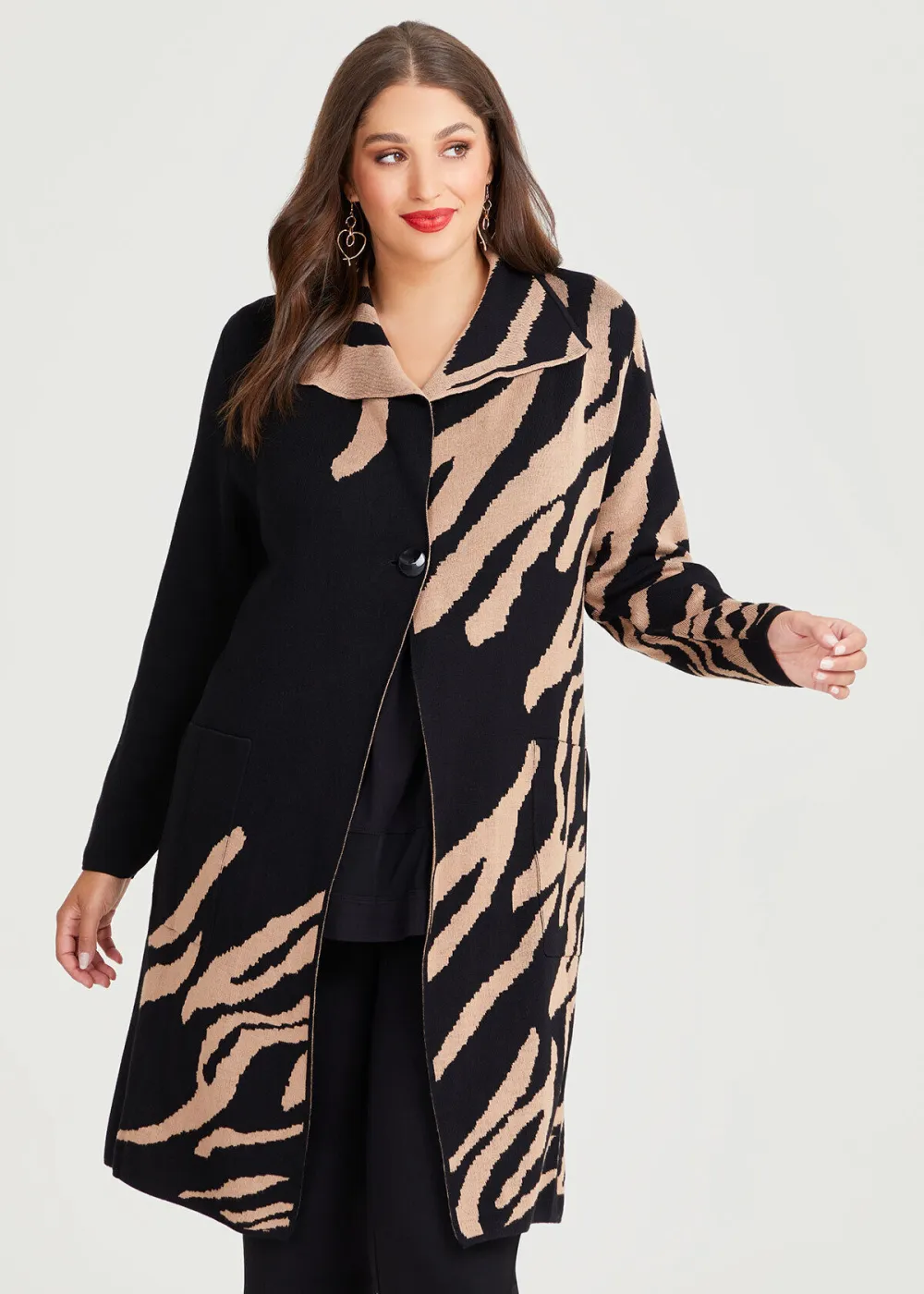 Jacquard Knit Natural Coatigan