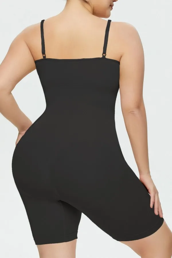Black Scoop Neck Wrap Mid-Thigh Bodysuit