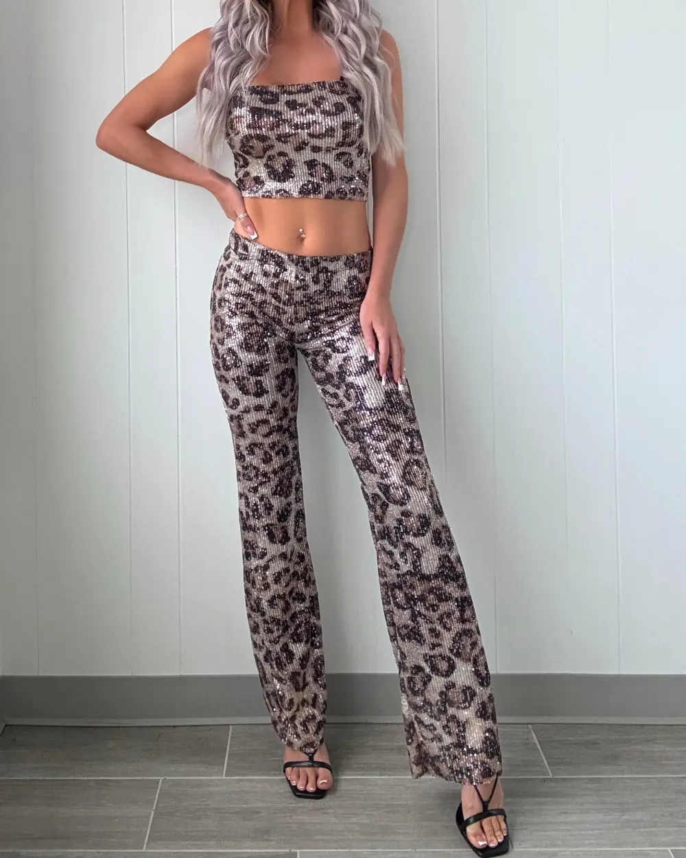 Nights Sequin Pants Set - Leopard