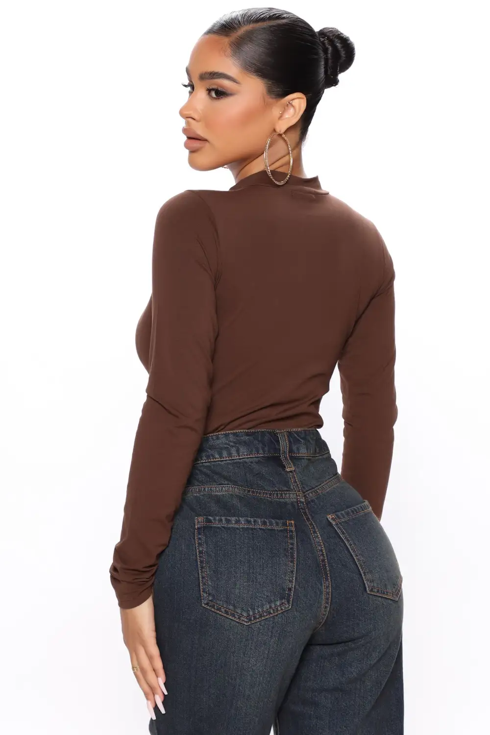 Melanie Mock Neck Bodysuit - Chocolate