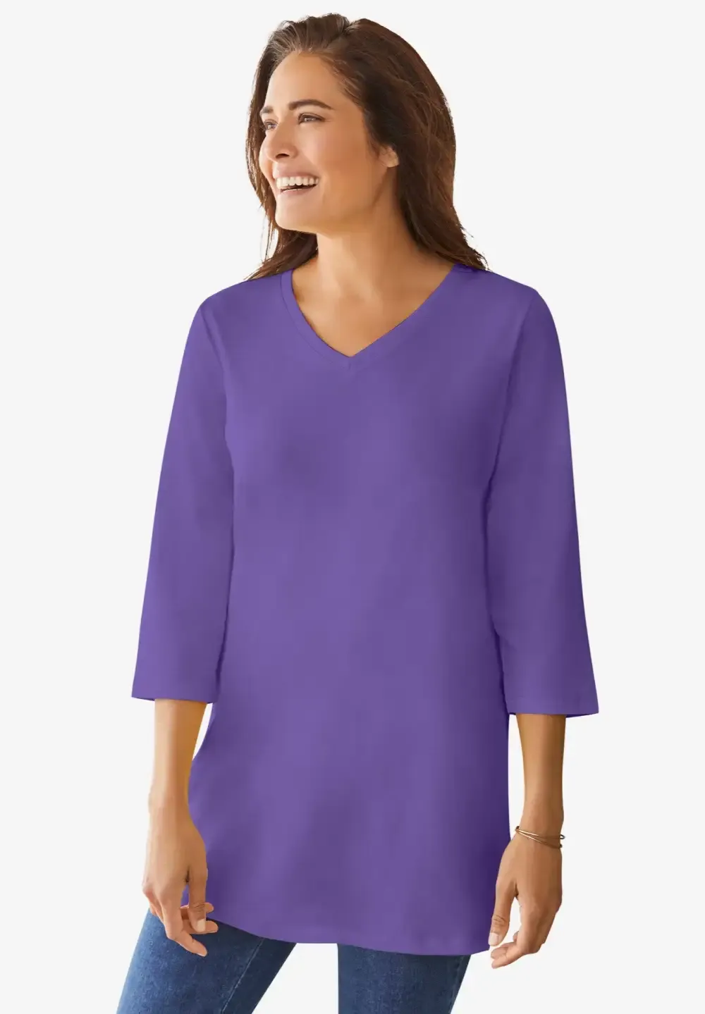 Perfect Three-Quarter Sleeve V-Neck Tunic