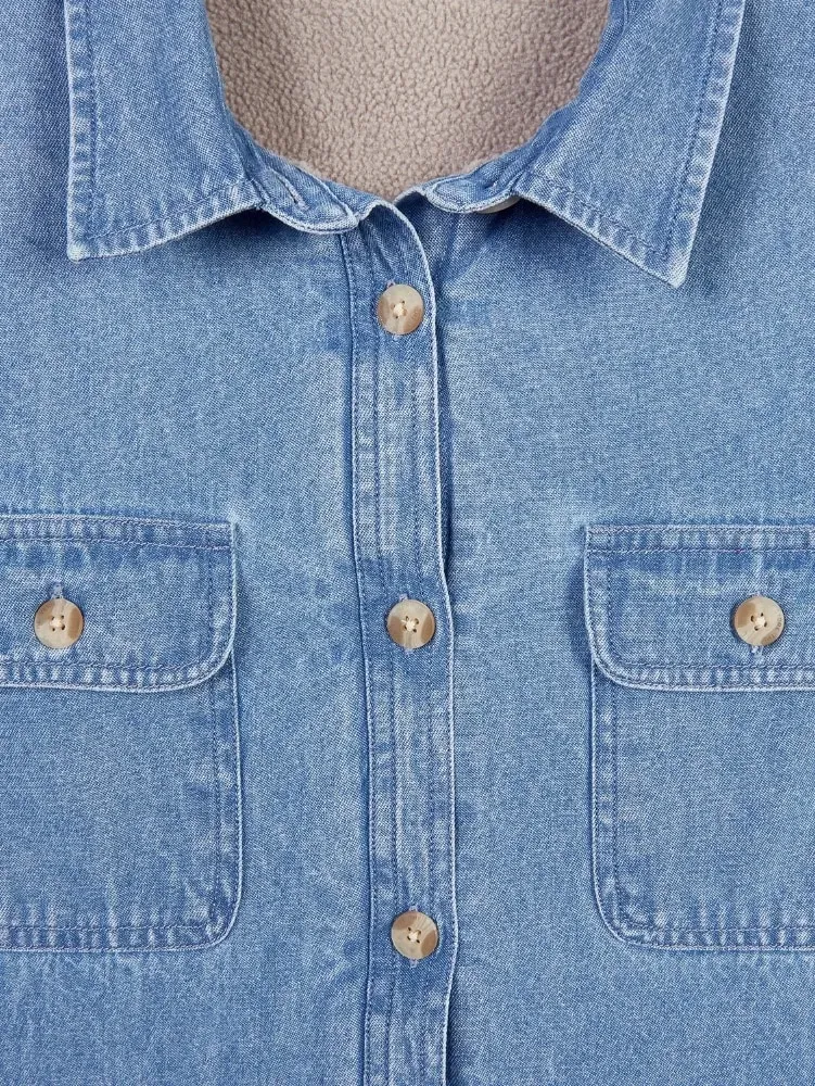 Women's Fleece-Lined Denim Shirt Jacket