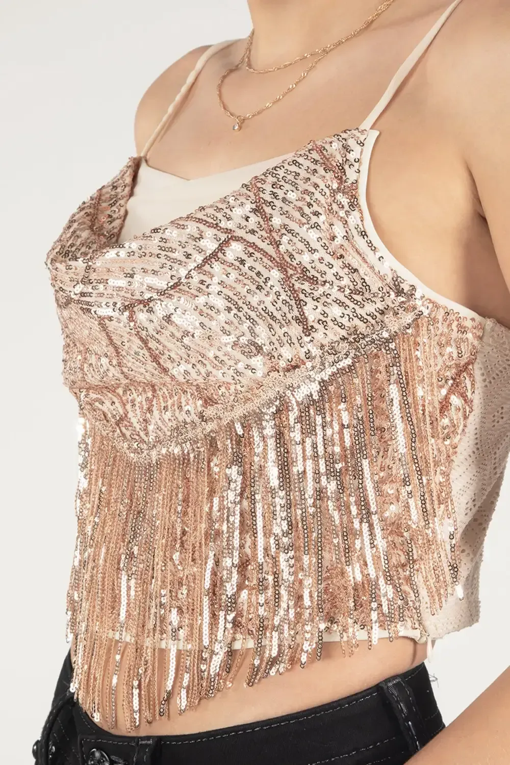 Fringe Sequin Crop Top