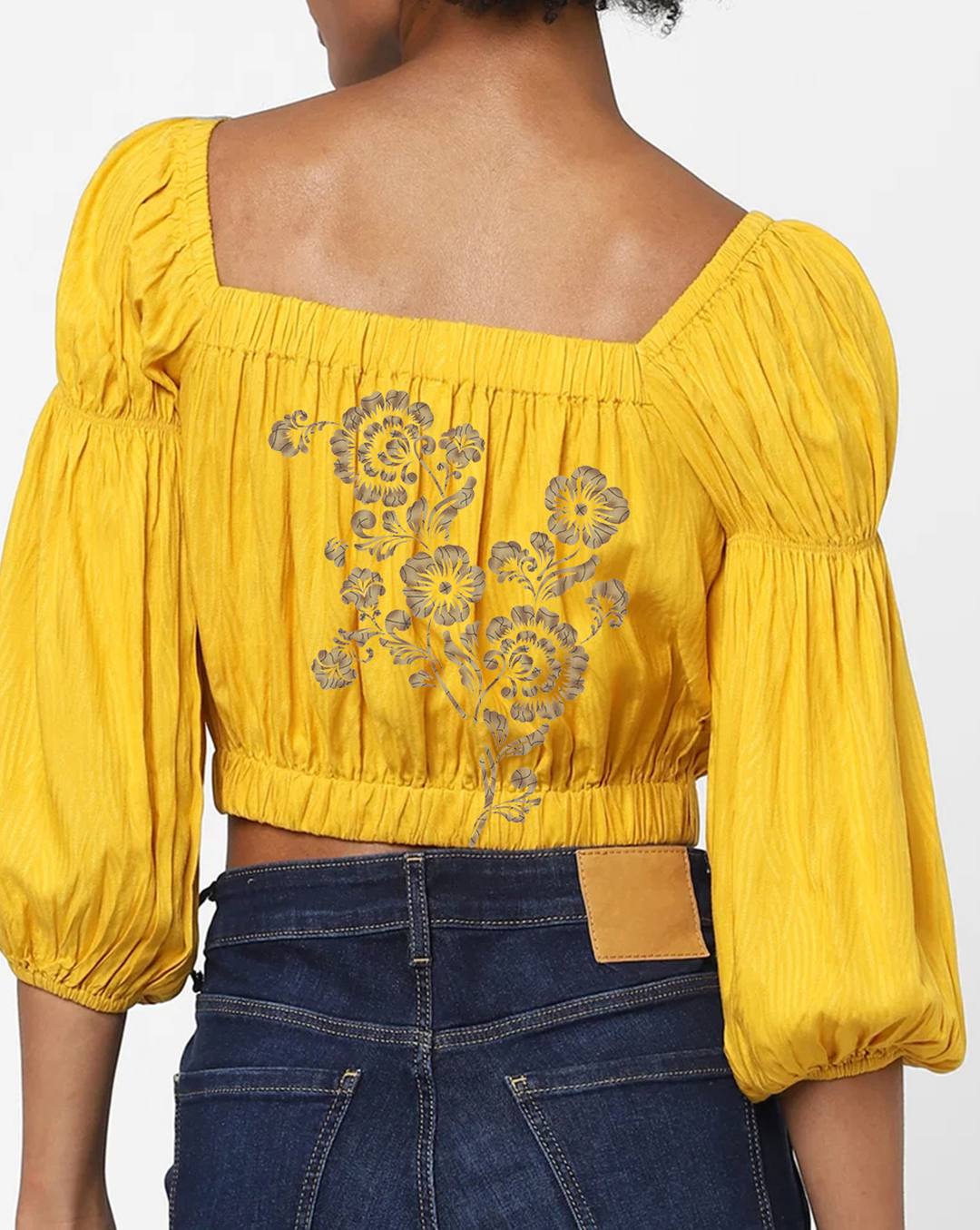 Yellow Smocked Square Neck Cropped Top