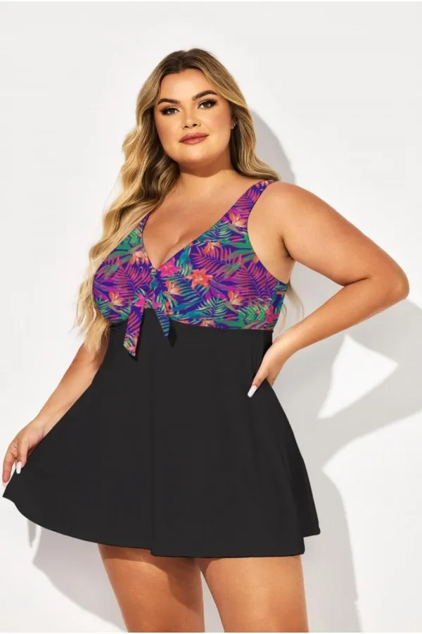 Tie Front V-Neck Tummy Control Swimdress
