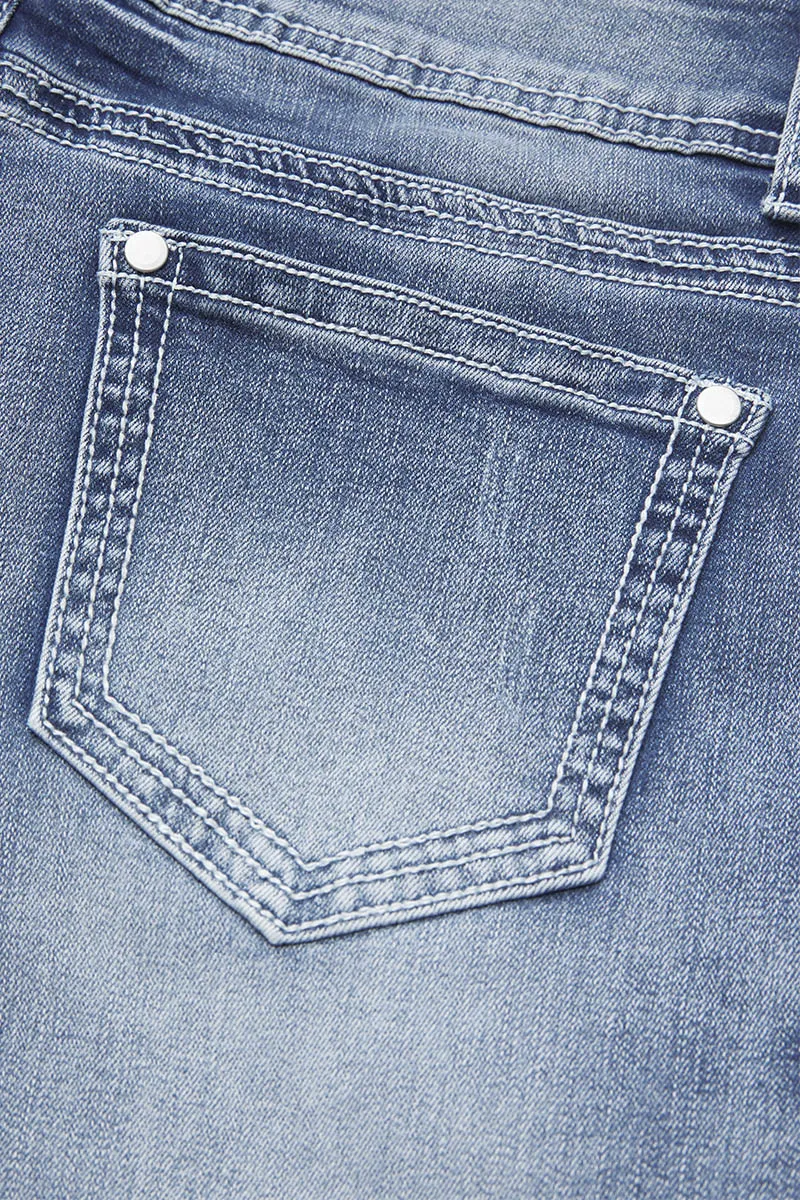Washed Button Up Rolled Hem Low Rise Capri Jeans