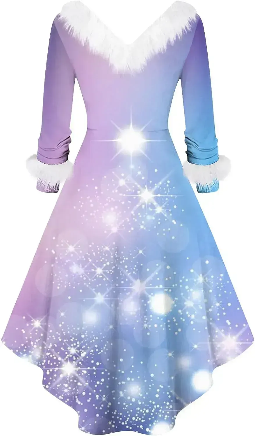 Womens Christmas Dress Fuzzy Mrs Claus Christmas Holiday Xmas Cocktail Holiday Party Flare Dress