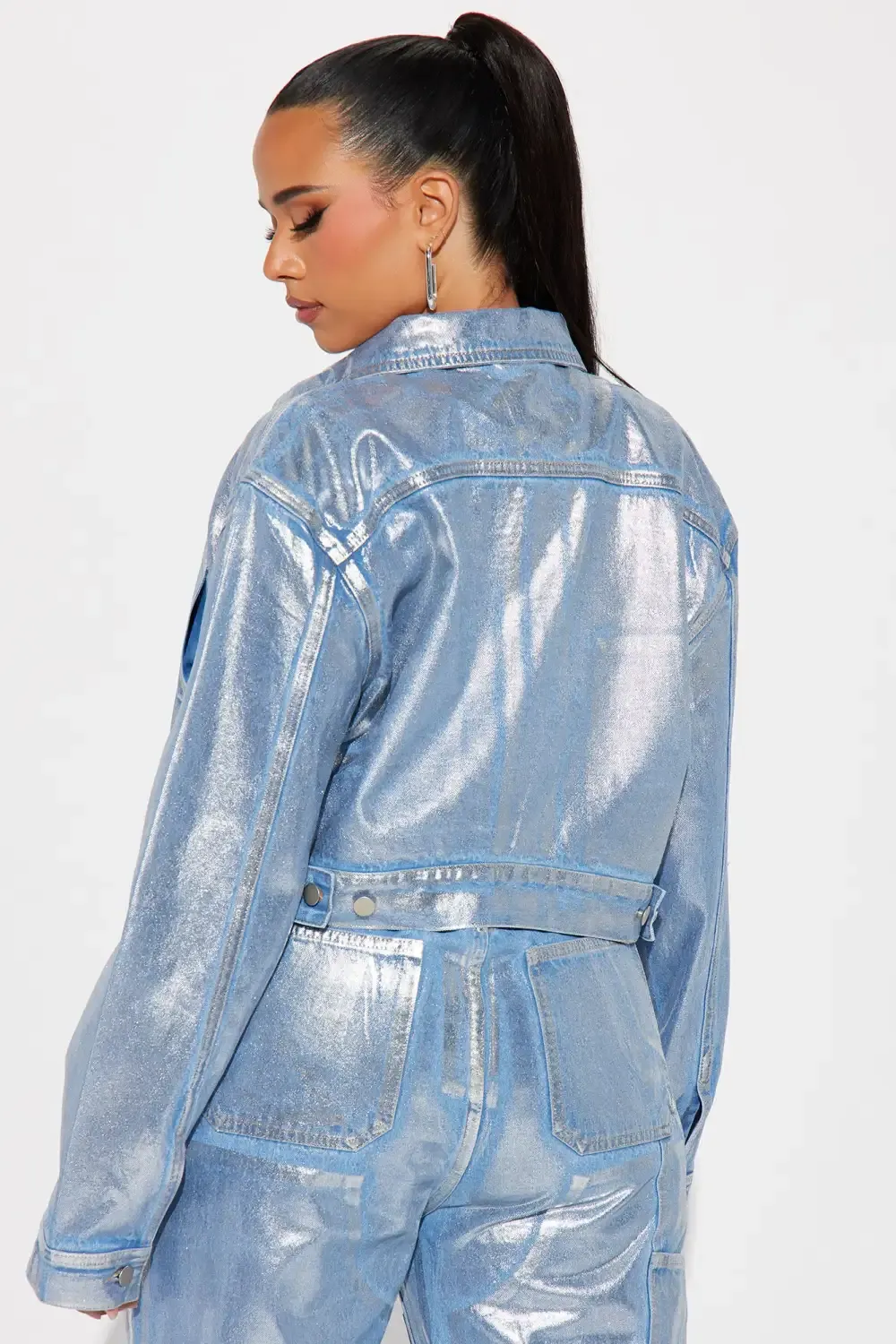 Big Time Magic Metallic Coated Denim Jacket - Light Wash
