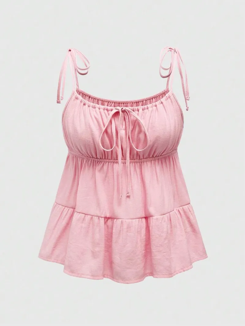 Kawaii Ruched Bust Ruffle Hem Cami Top