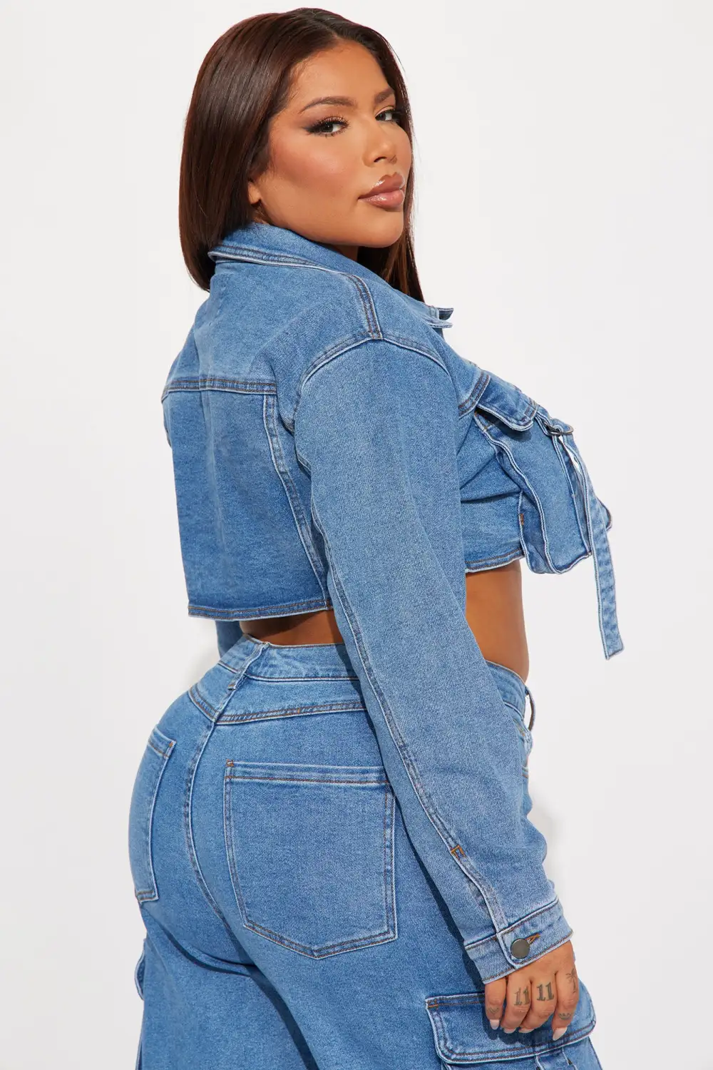 Love Hurts Cargo Denim Jacket - Medium Blue Wash