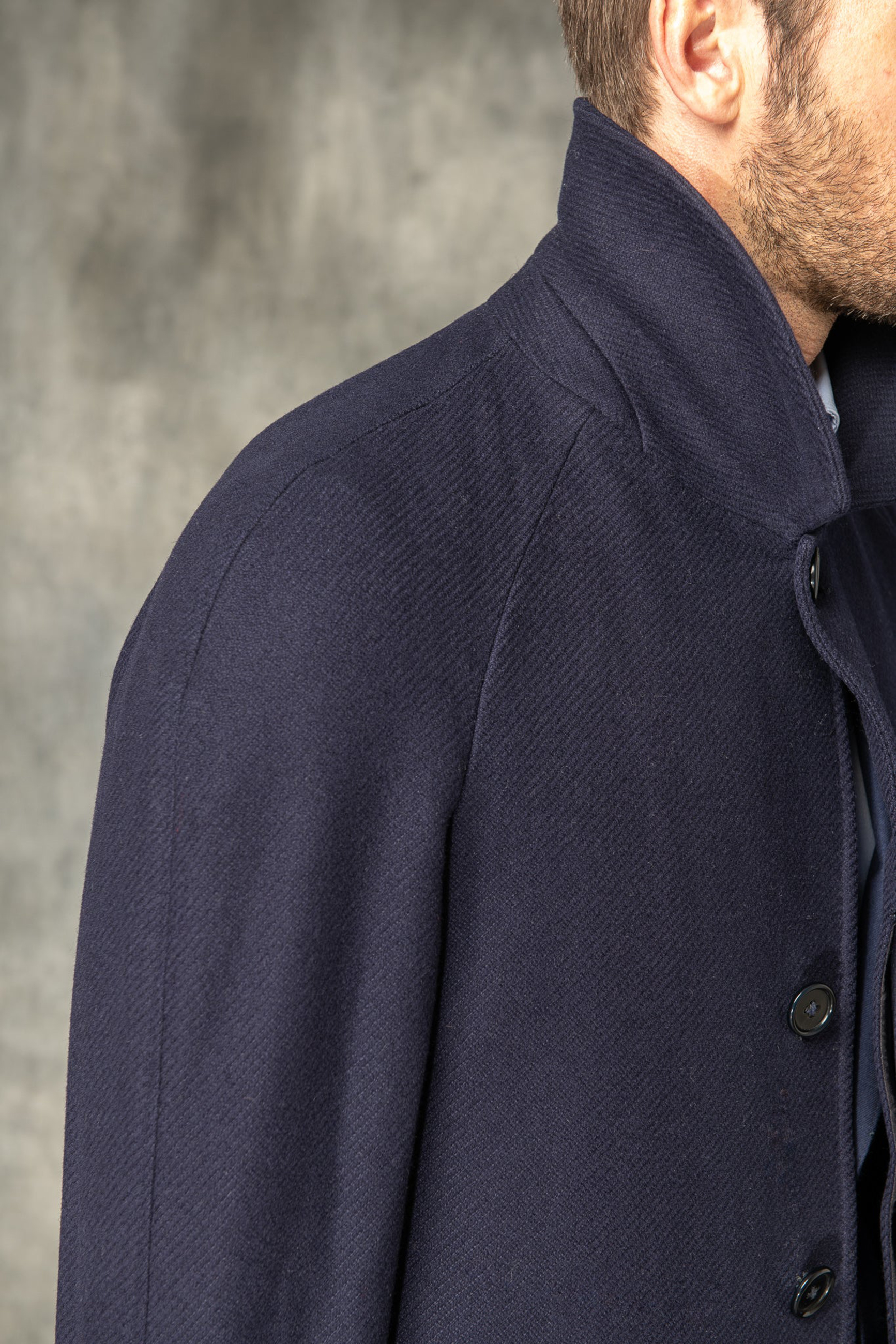 Blue Raglan Coat In  Wool