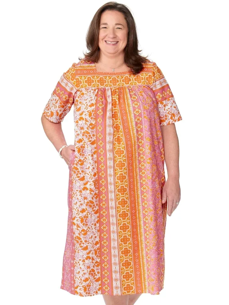 Vertical-Print Cotton Muumuu