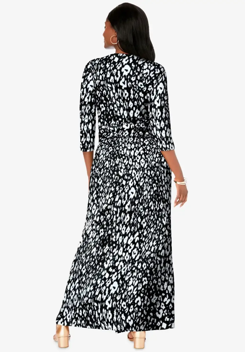Stretch Knit Faux Wrap Maxi Dress
