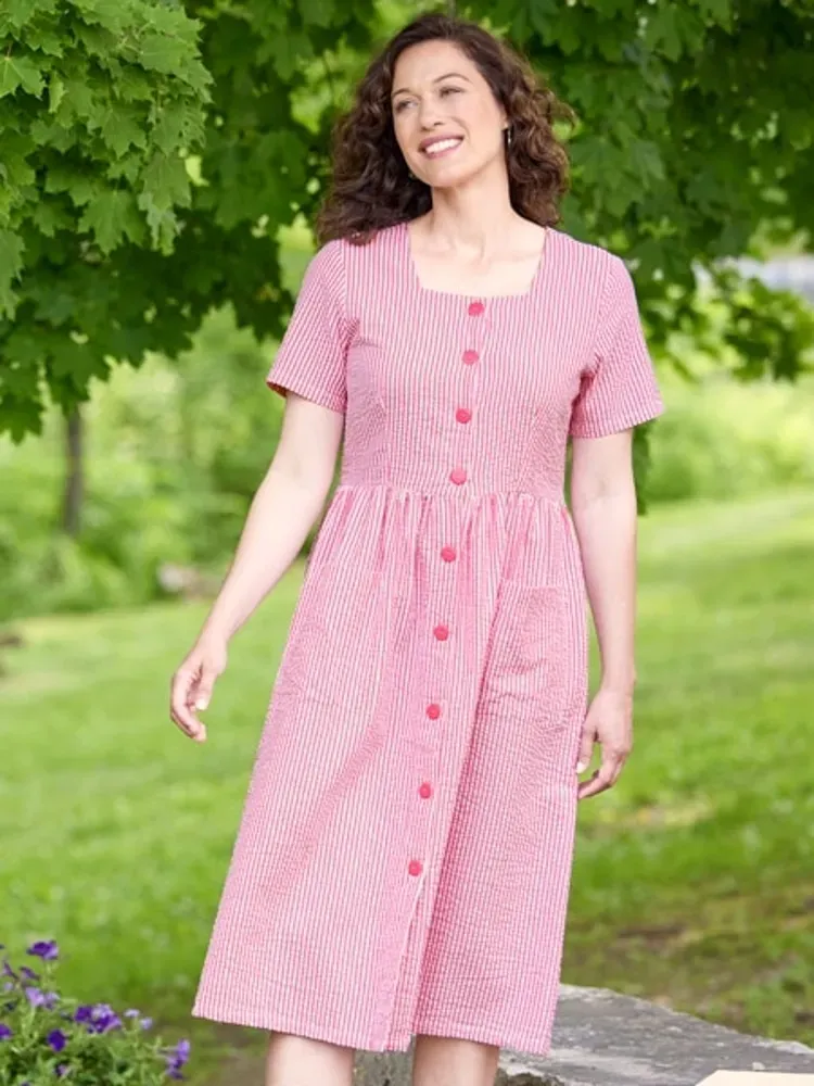 Button-Front Seersucker Dress