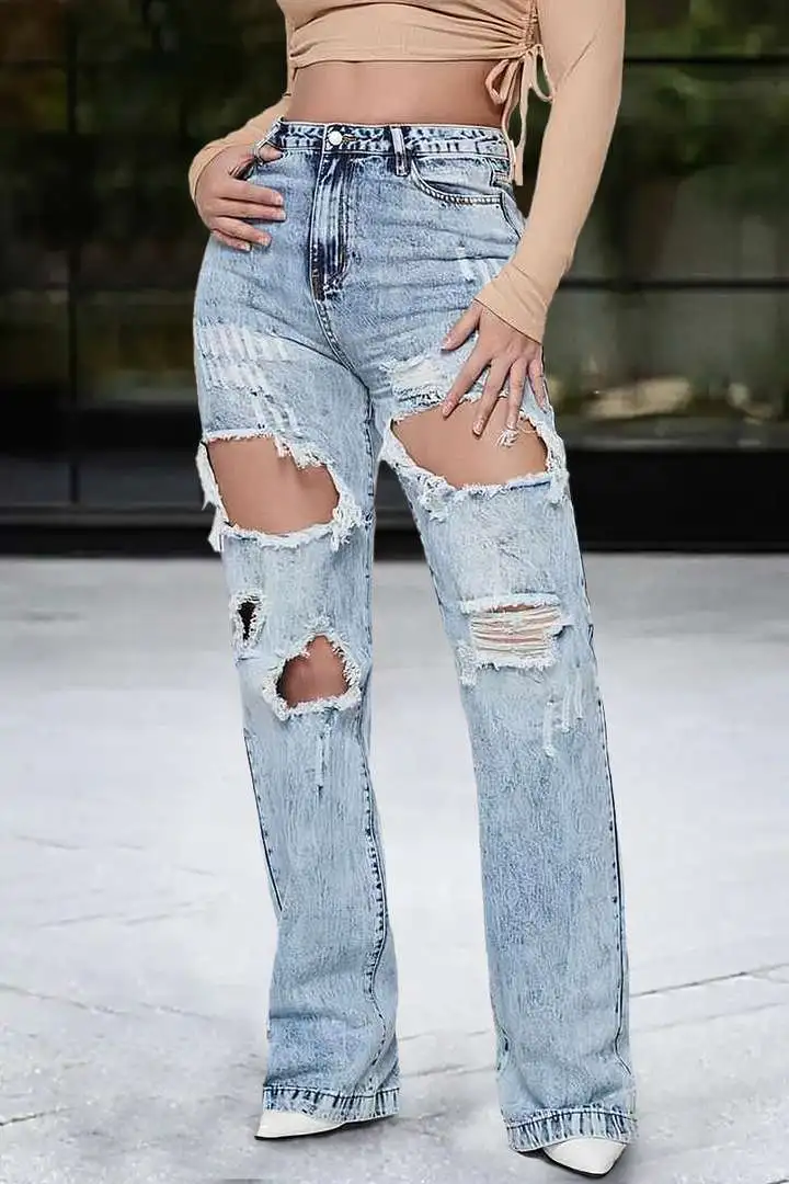 90s Vintage Cut Out High Waist Straight Leg Baggy Jeans