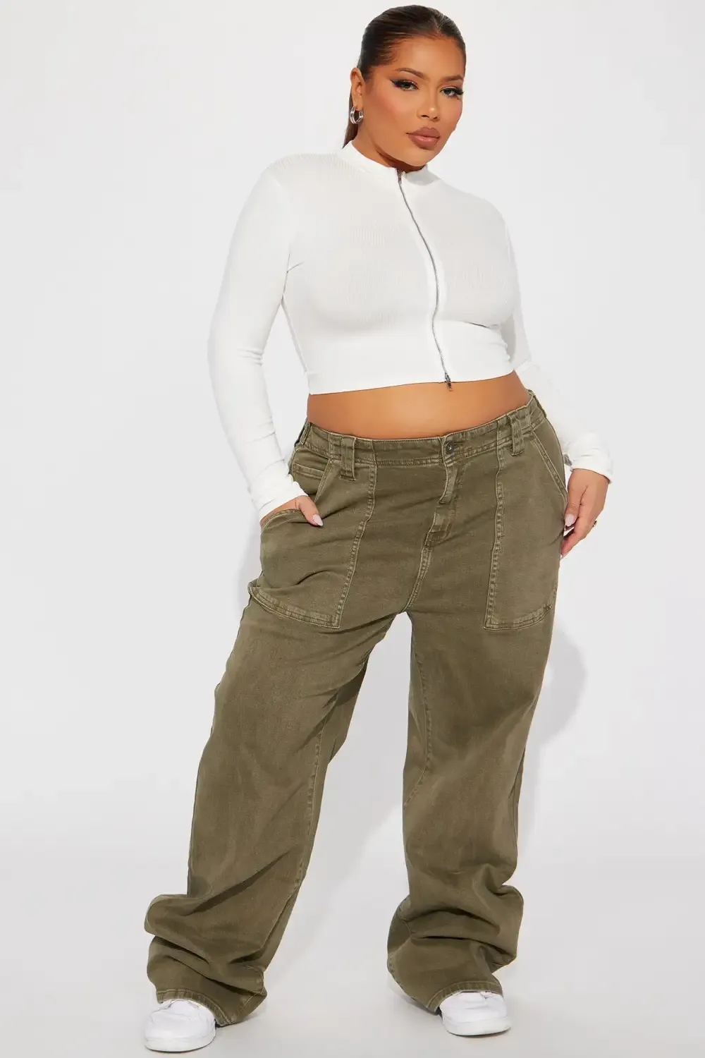 Genuinely Drop Waist Baggy Utility Jeans - Olive