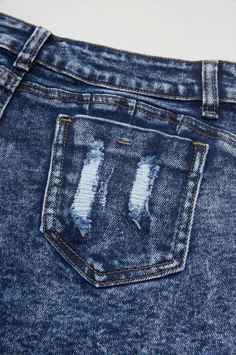 Wash Raw Hem Ripped High Rise Denim Shorts