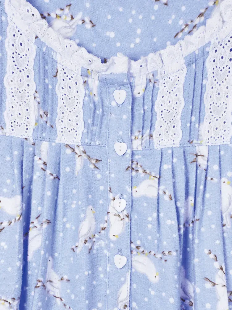 Lanz White Doves Cotton Flannel Nightgown