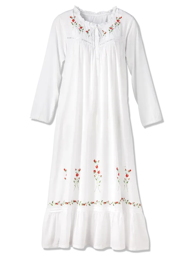 Sweetheart Rose Embroidered Cotton Nightgown