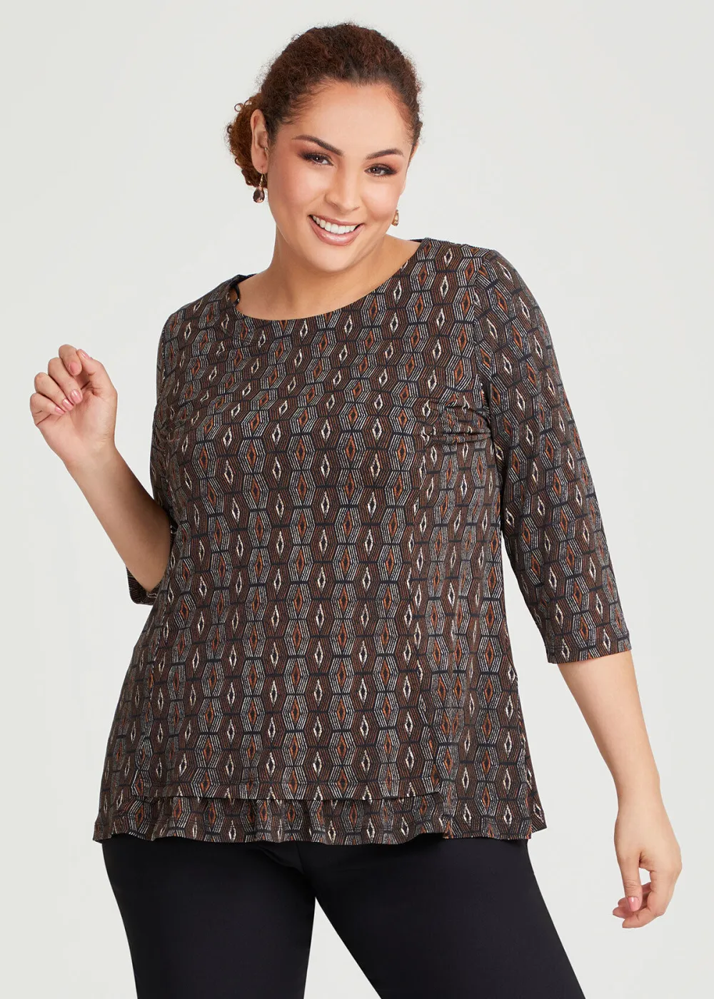 Abstract Ruffle Hem Top