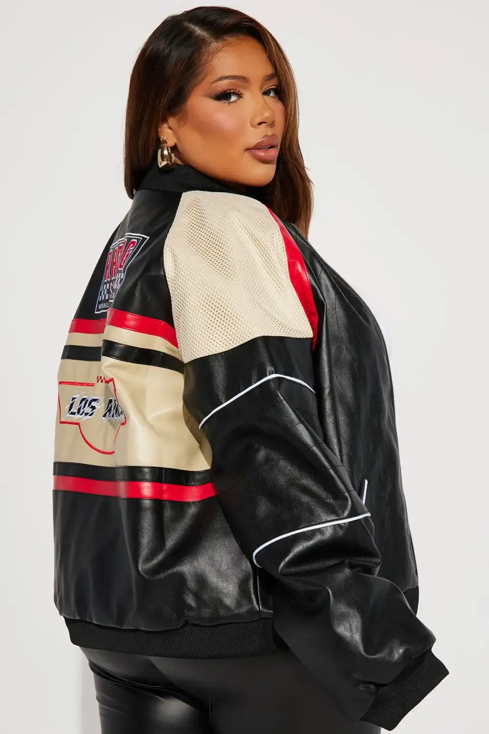 New York Streets Faux Leather Bomber Jacket - Black/combo