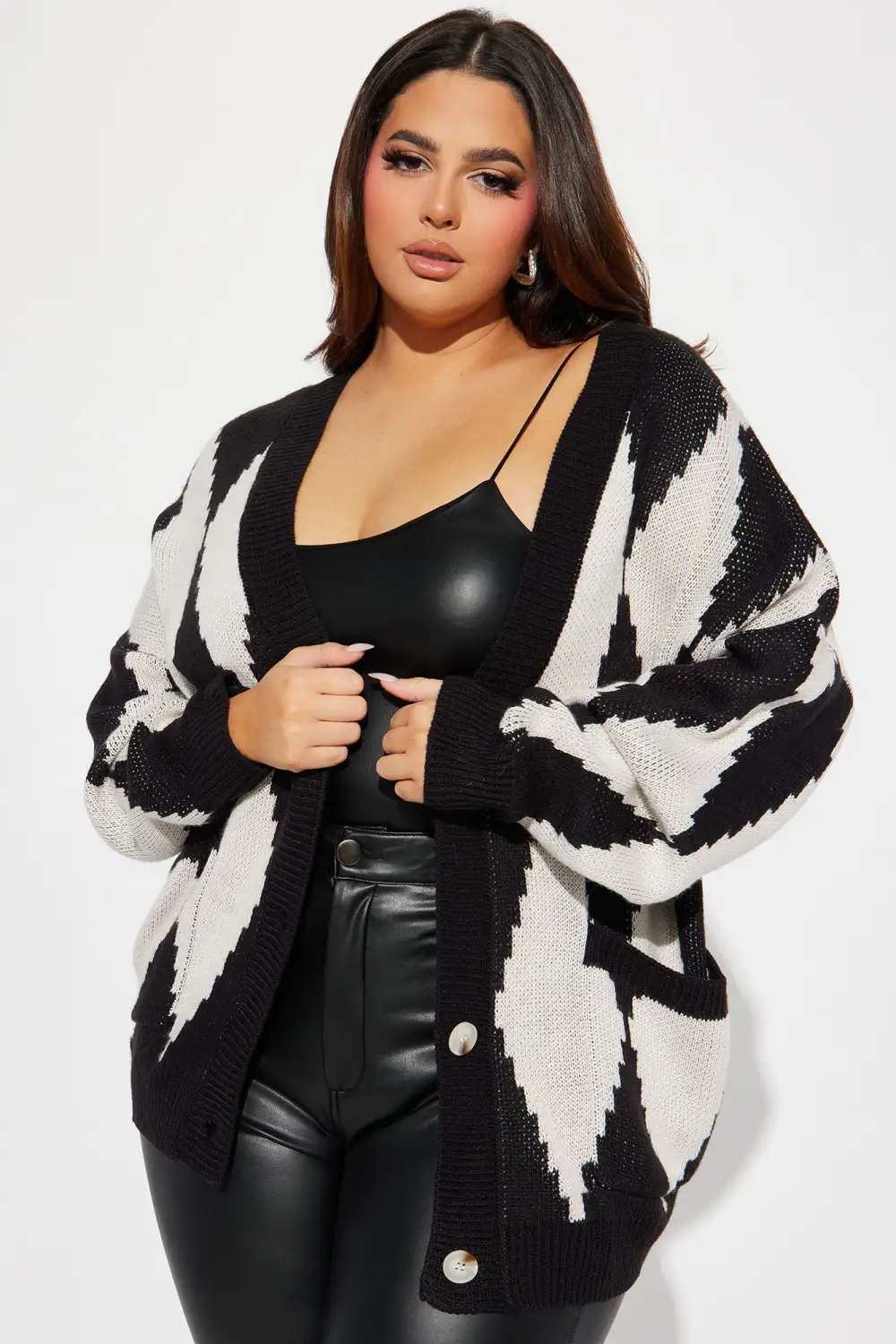 Masquerade Diamond Jacquard Cardigan - Black/combo