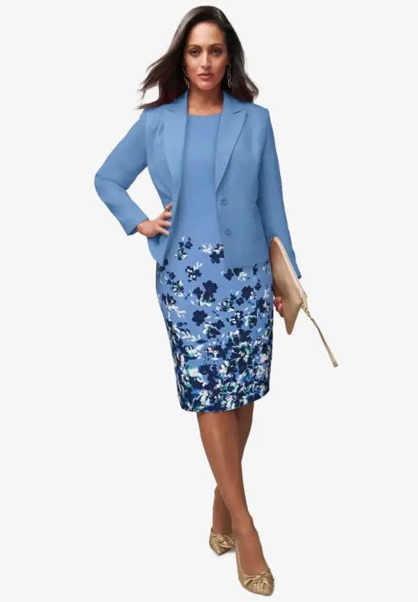 2-Piece Stretch Crepe Single-Breasted Jacket Dress
