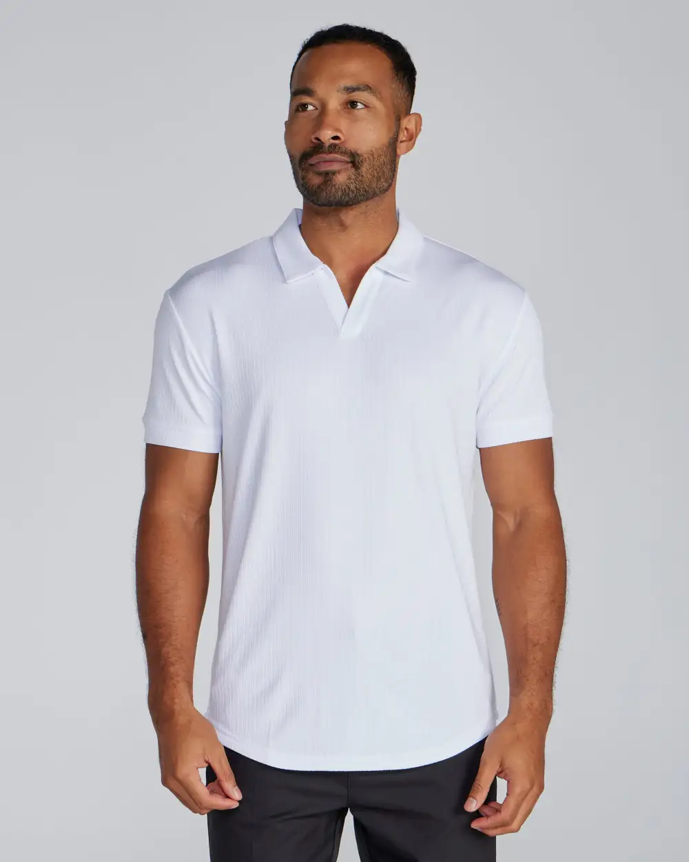 Ribbed Short Sleeve Open V Polo