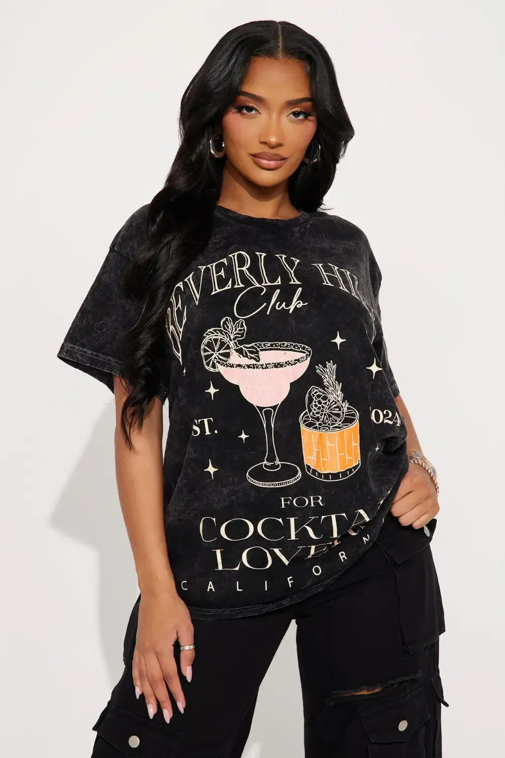 Beverly Hills Cocktail Lovers Washed Tee - Black