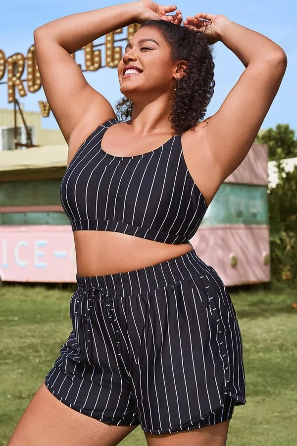 Plus Size Green Check Pinstripe Bikini Top