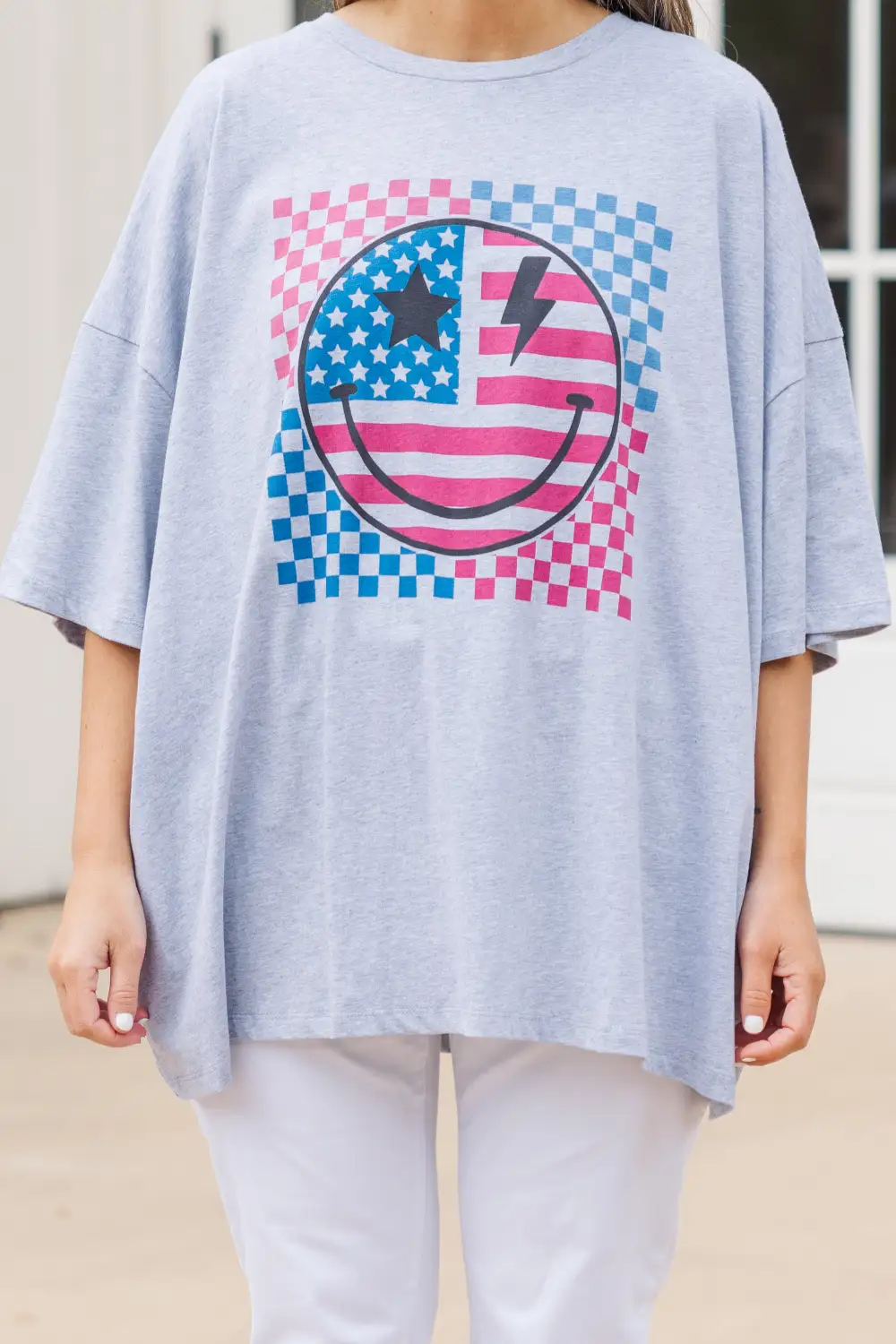 America Rocks Boyfriend Tee, Heather Grey