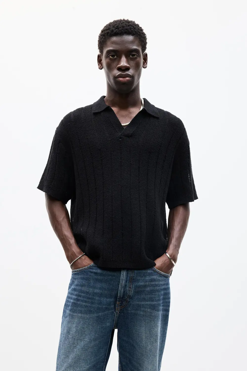Short sleeve knit polo shirt