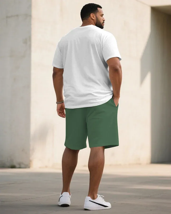Big  Tall Men Grey  Red  Blue  Green Khaki  Pink Casual Sports Chest Large Logo Printed Crew Neck Short Sleeve T-Shirt Shorts Suit
