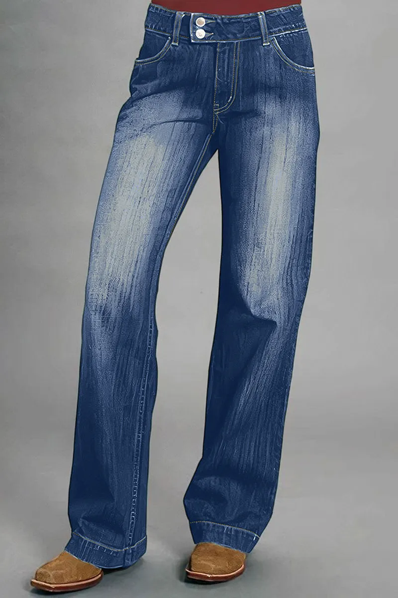 Vintage Oblique Button Mid Waist Straight Leg Jeans