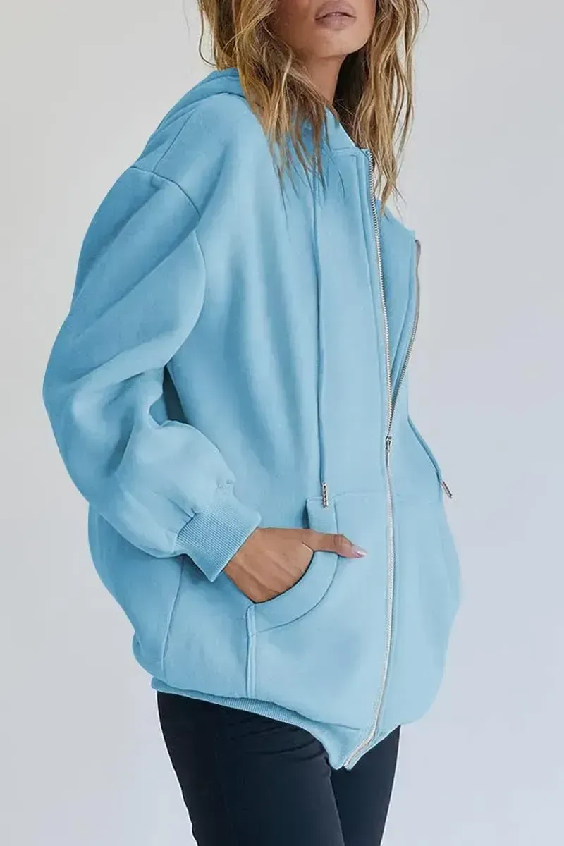 Women's Cute Hoodies Teen Girl Fall Jacket Oversized Sweatshirts Casual Drawstring Zip Up Y2K Hoodie with Pocket