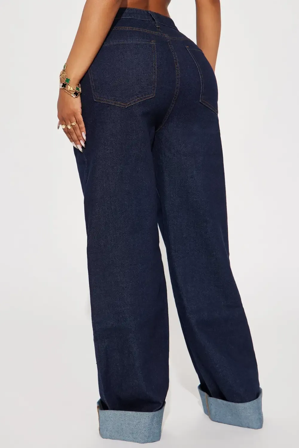 The Audacity Cuffed Wide Leg Jeans - Dark Wash