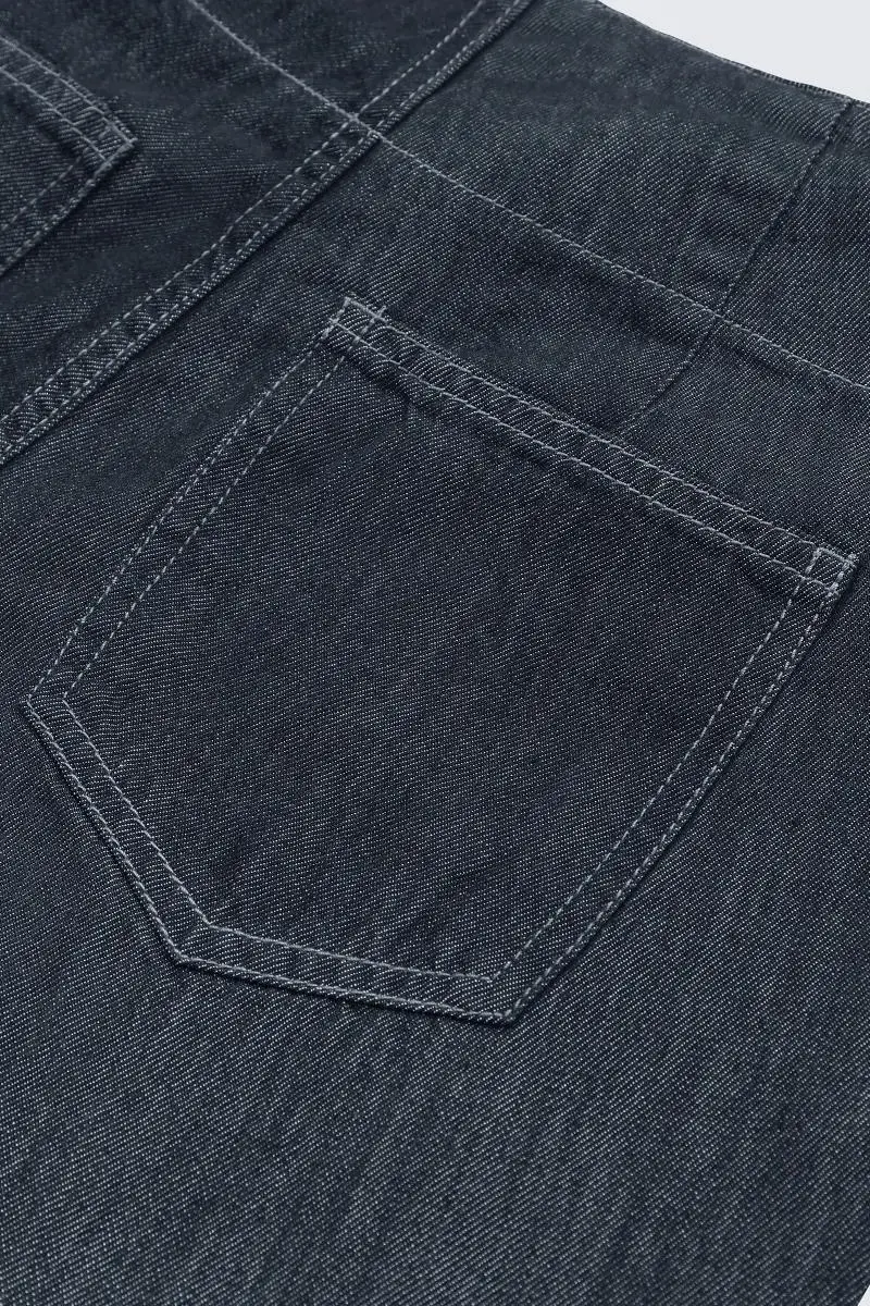 Flap Pocket Front Double Button Low Waist Wide Leg Jeans
