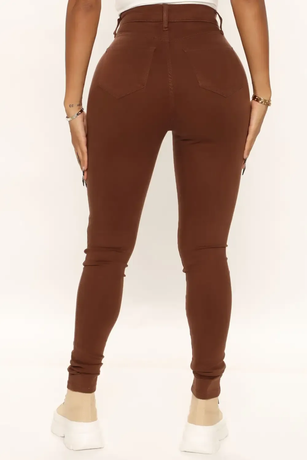 Classic High Waist Skinny Jeans - Chocolate