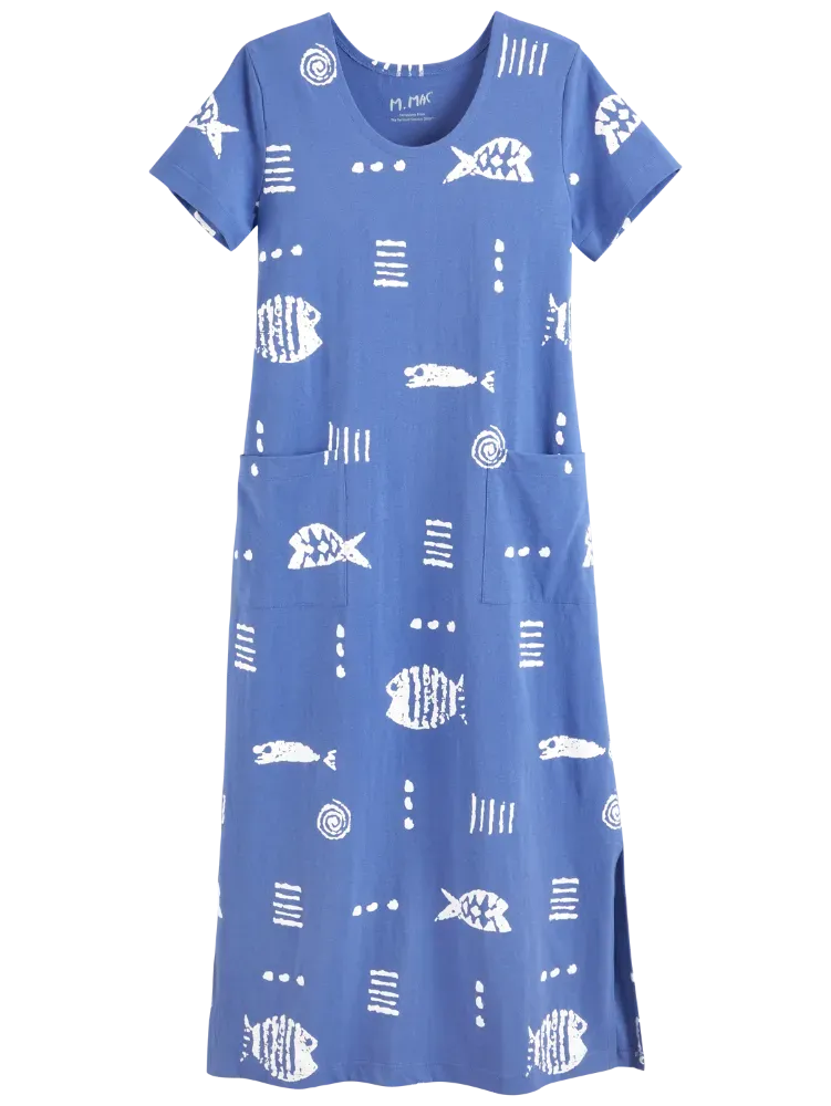 M.MAC Rock Fish Cotton Knit Ankle-Length Dress With Pockets