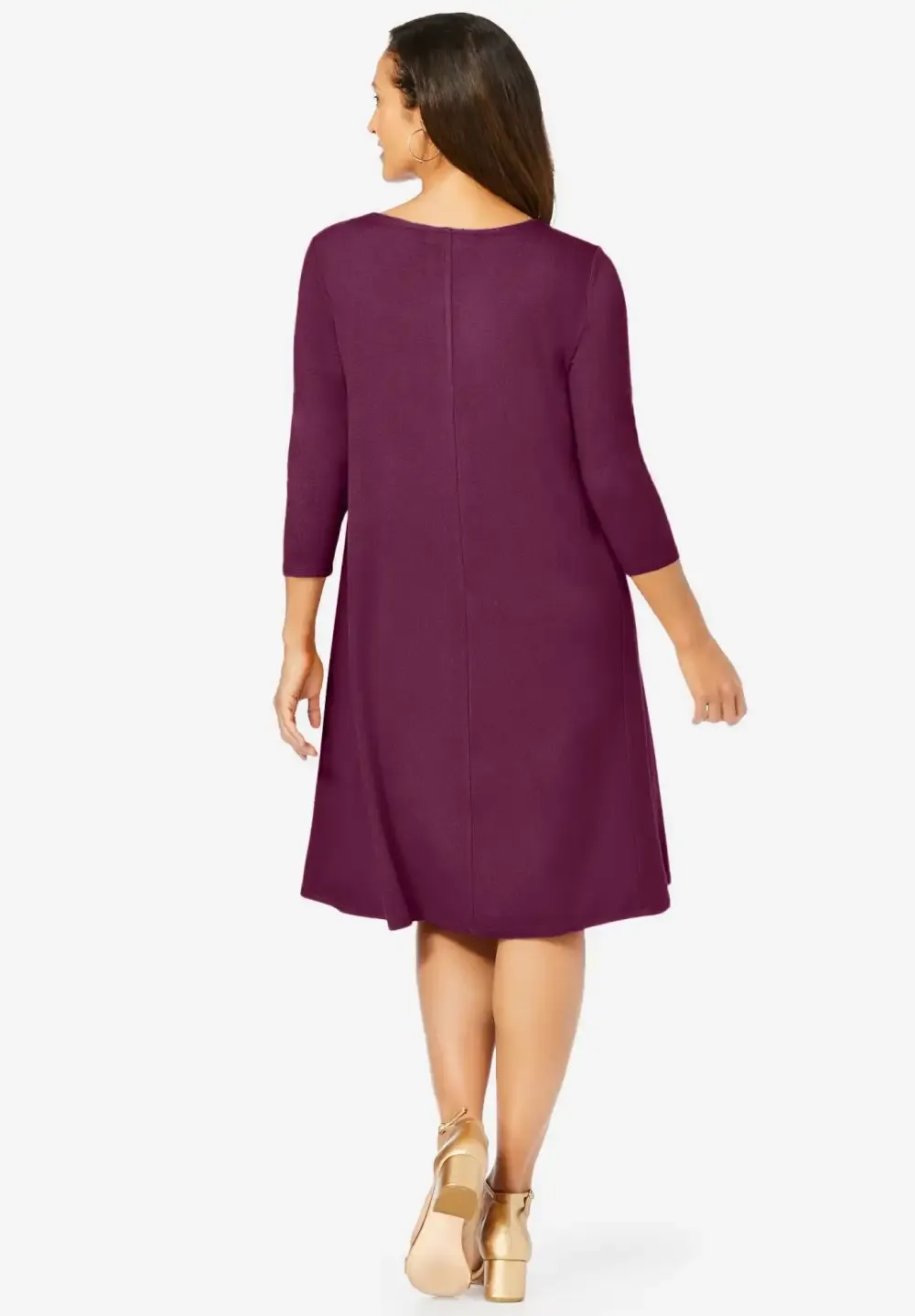 Stretch Knit Three-Quarter Sleeve T-shirt Dress