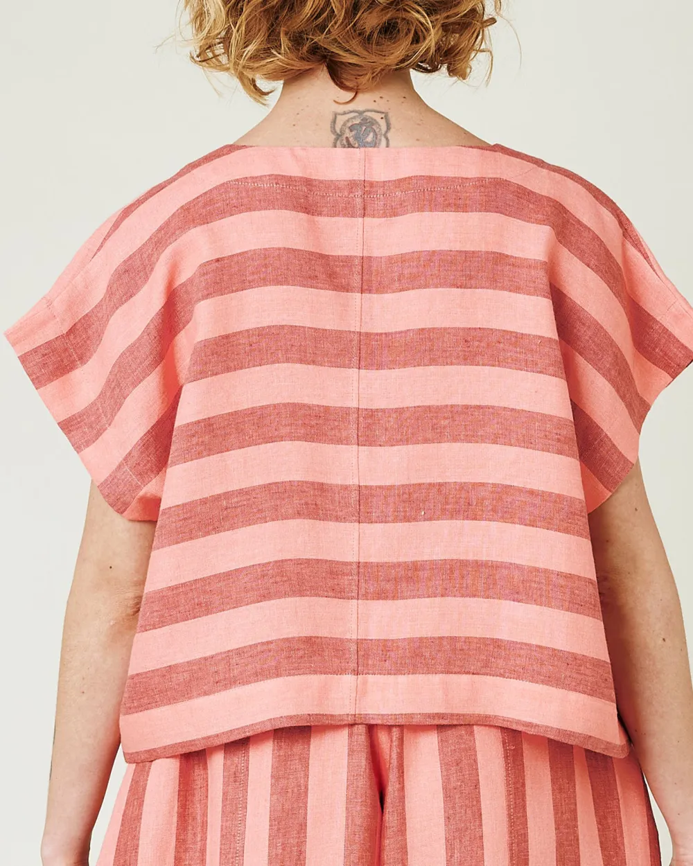 BLUSH STRIPE LINEN TOP